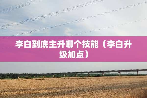 李白到底主升哪个技能（李白升级加点）