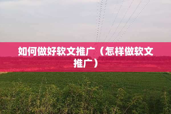 如何做好软文推广（怎样做软文推广）