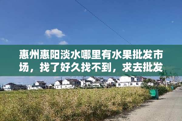 惠州惠阳淡水哪里有水果批发市场，找了好久找不到，求去批发过水果的大神回答？