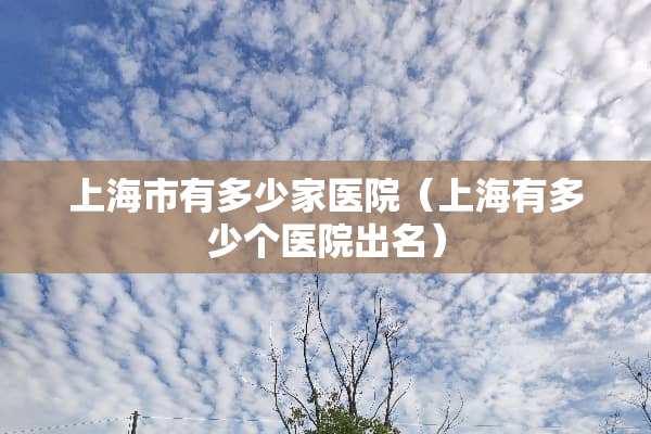 上海市有多少家医院（上海有多少个医院出名）