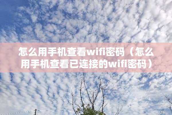 怎么用手机查看wifi密码（怎么用手机查看已连接的wifi密码）