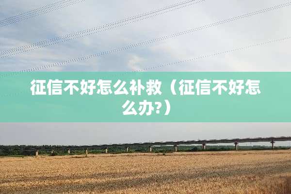 征信不好怎么补救（征信不好怎么办?）