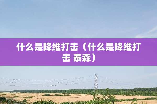 什么是降维打击（什么是降维打击 泰森）