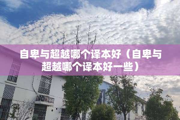 自卑与超越哪个译本好（自卑与超越哪个译本好一些）