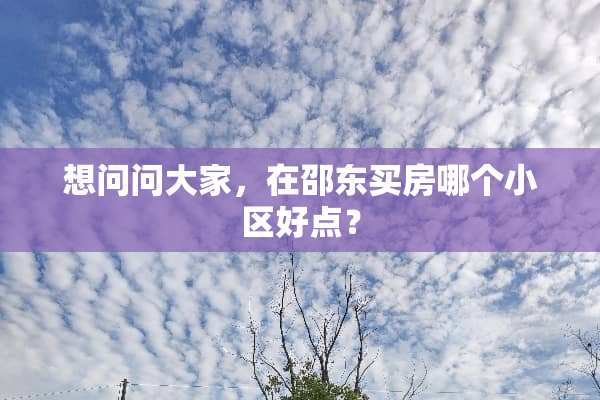 想问问大家，在邵东买房哪个小区好点？