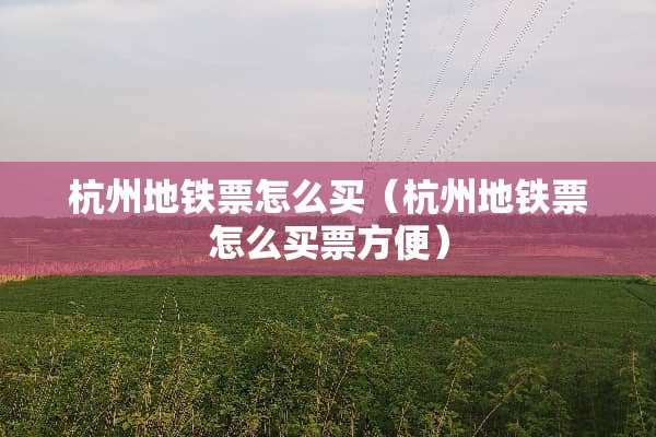 杭州地铁票怎么买（杭州地铁票怎么买票方便）