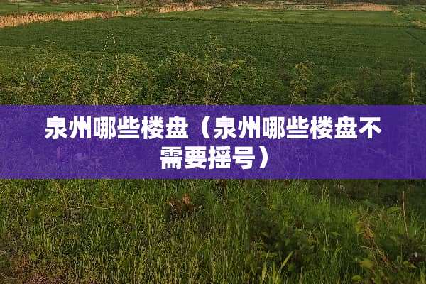 泉州哪些楼盘（泉州哪些楼盘不需要摇号）
