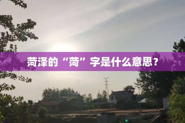菏泽的“菏”字是什么意思？