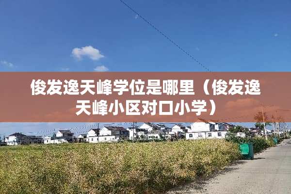 俊发逸天峰学位是哪里（俊发逸天峰小区对口小学）
