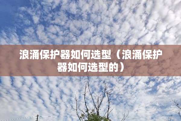 浪涌保护器如何选型（浪涌保护器如何选型的）