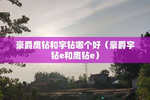 豪爵鹰钻和宇钻哪个好（豪爵宇钻e和鹰钻e）