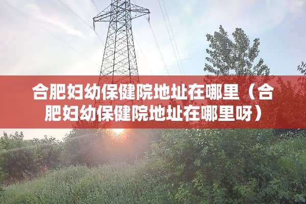 合肥妇幼保健院地址在哪里（合肥妇幼保健院地址在哪里呀）
