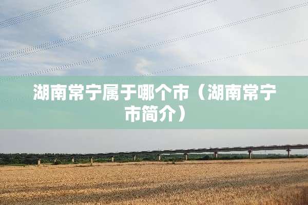 湖南常宁属于哪个市（湖南常宁市简介）