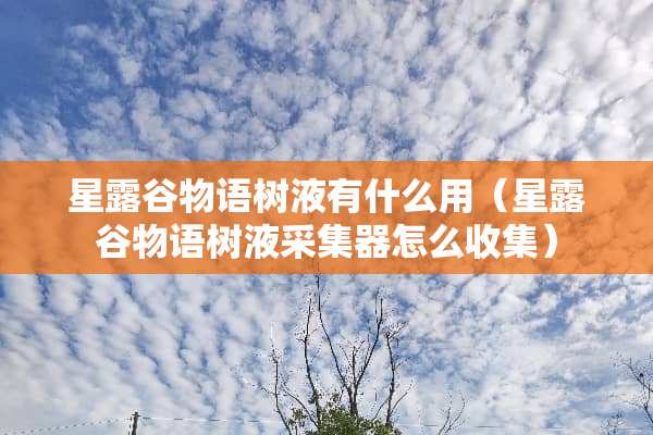 星露谷物语树液有什么用（星露谷物语树液采集器怎么收集）