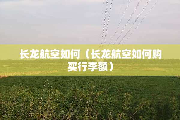 长龙航空如何（长龙航空如何购买行李额）