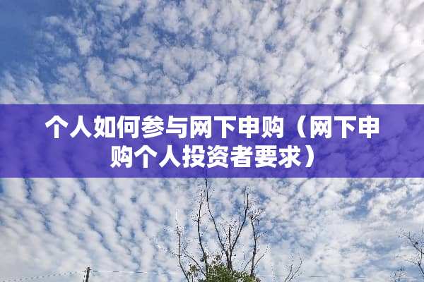 个人如何参与网下申购（网下申购个人投资者要求）