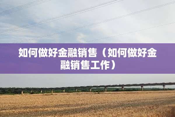 如何做好金融销售（如何做好金融销售工作）