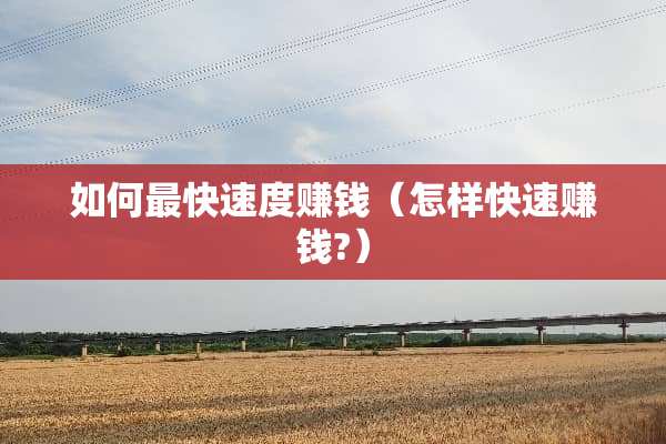 如何最快速度赚钱（怎样快速赚钱?）