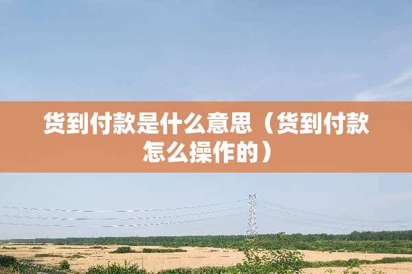 货到付款是什么意思（货到付款怎么操作的）