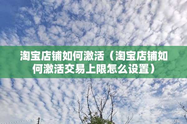 淘宝店铺如何激活（淘宝店铺如何激活交易上限怎么设置）