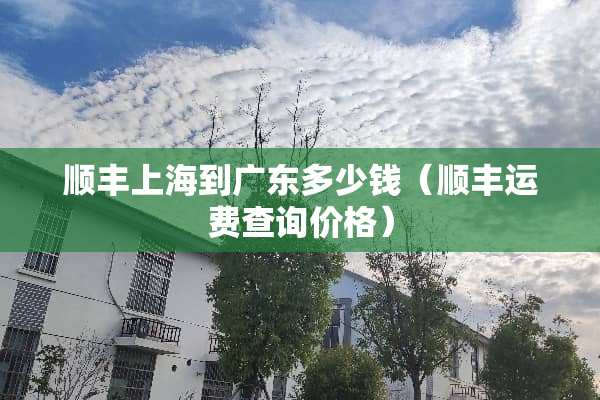 顺丰上海到广东多少钱（顺丰运费查询价格）