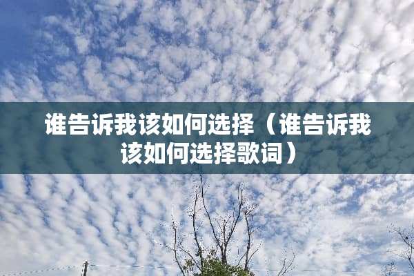 谁告诉我该如何选择（谁告诉我该如何选择歌词）