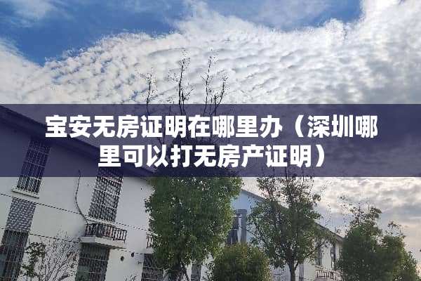 宝安无房证明在哪里办（深圳哪里可以打无房产证明）
