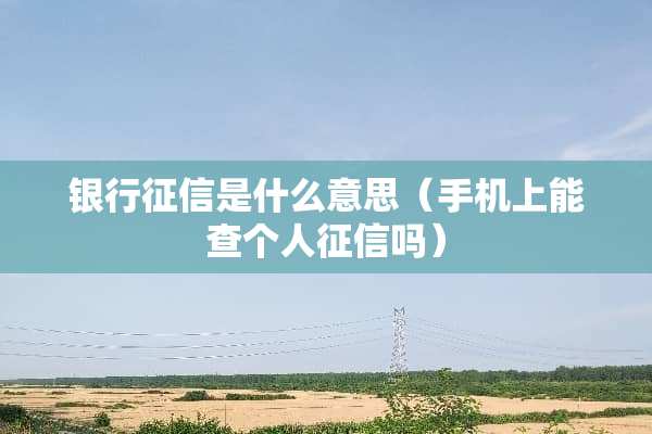 银行征信是什么意思（手机上能查个人征信吗）