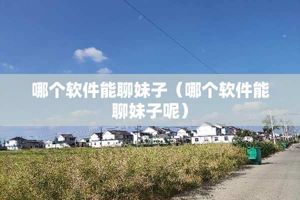 哪个软件能聊妹子（哪个软件能聊妹子呢）