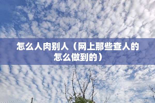 怎么人肉别人（网上那些查人的怎么做到的）
