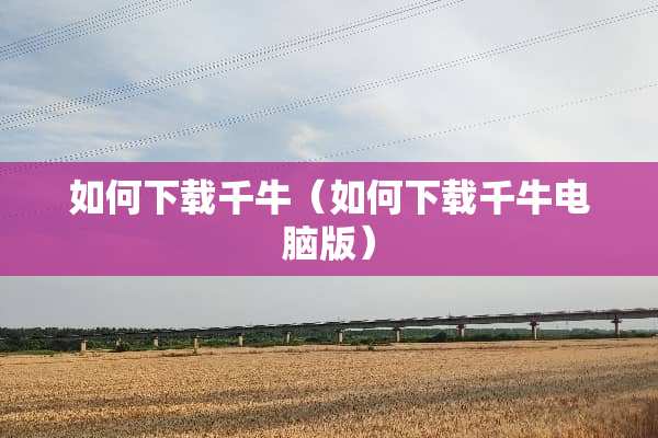 如何下载千牛（如何下载千牛电脑版）