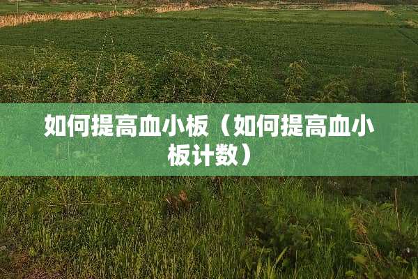 如何提高血小板（如何提高血小板计数）