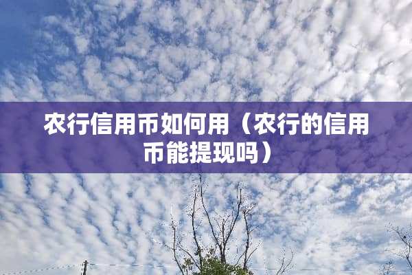 农行信用币如何用（农行的信用币能提现吗）