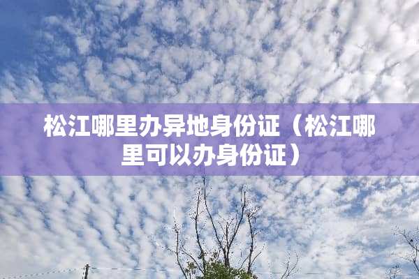 松江哪里办异地***（松江哪里可以办***）