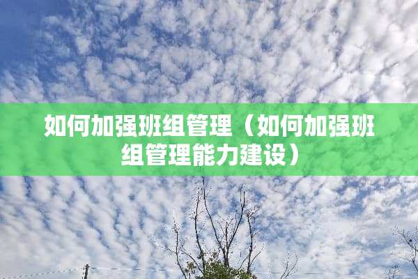 如何加强班组管理（如何加强班组管理能力建设）