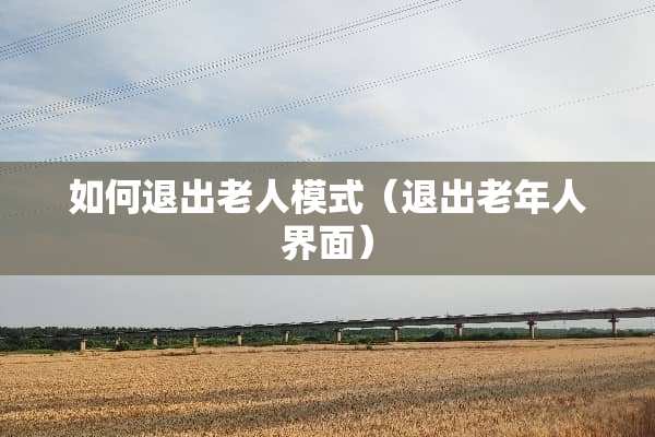 如何退出老人模式（退出老年人界面）