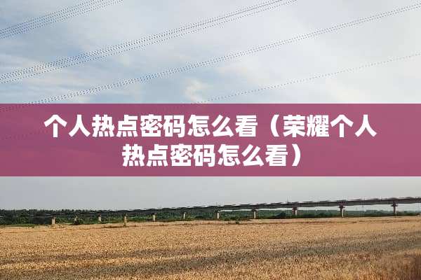个人热点密码怎么看（荣耀个人热点密码怎么看）