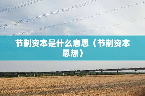 节制资本是什么意思（节制资本思想）