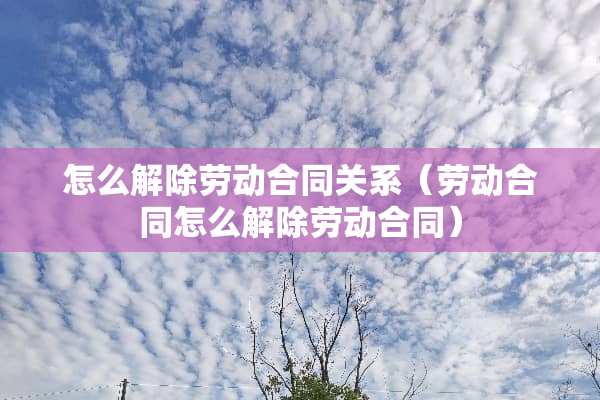 怎么解除劳动合同关系（劳动合同怎么解除劳动合同）