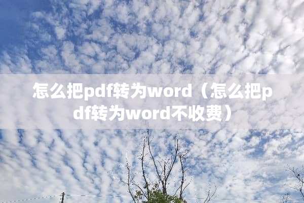 怎么把pdf转为word（怎么把pdf转为word不收费）