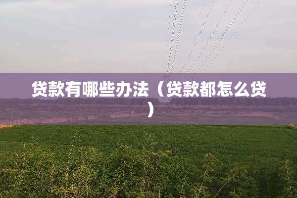 贷款有哪些办法（贷款都怎么贷）