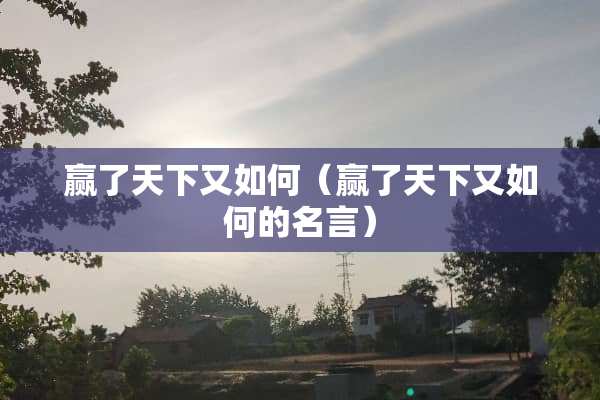 赢了天下又如何（赢了天下又如何的名言）