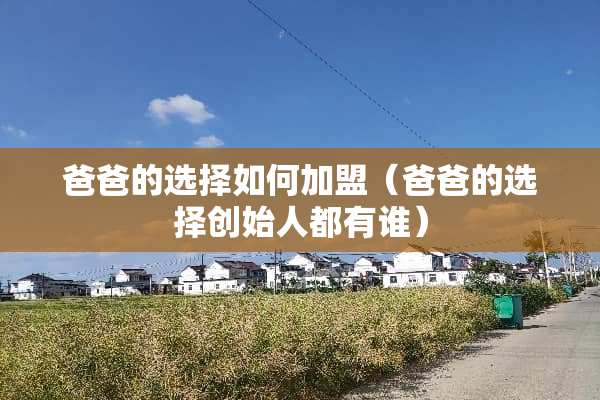 爸爸的选择如何加盟（爸爸的选择创始人都有谁）