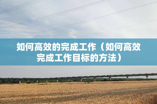 如何高效的完成工作（如何高效完成工作目标的方法）