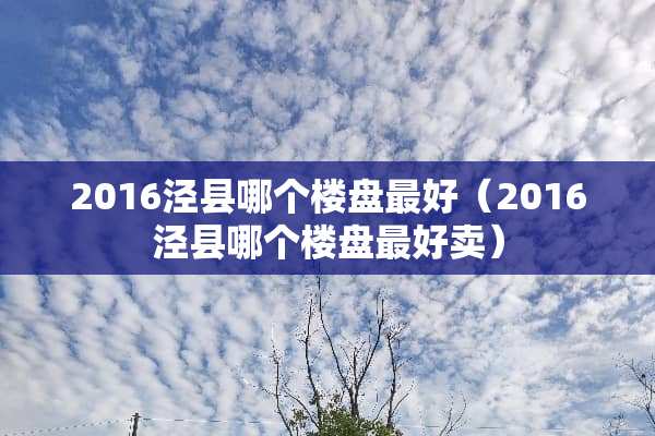2016泾县哪个楼盘最好（2016泾县哪个楼盘最好卖）