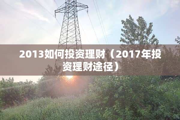 2013如何投资理财（2017年投资理财途径）