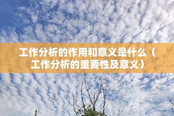 工作分析的作用和意义是什么（工作分析的重要性及意义）