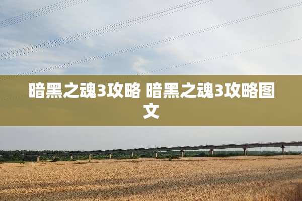 暗黑之魂3攻略 暗黑之魂3攻略图文