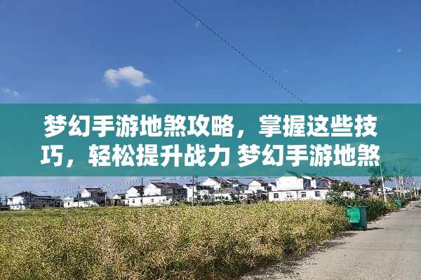 梦幻手游地煞攻略，掌握这些技巧，轻松提升战力 梦幻手游地煞攻略