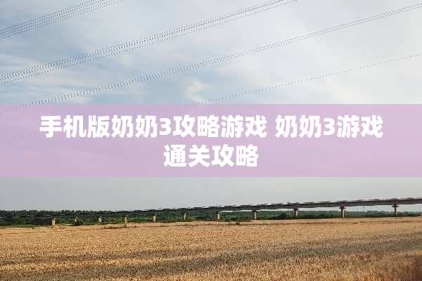 手机版奶奶3攻略游戏 奶奶3游戏通关攻略